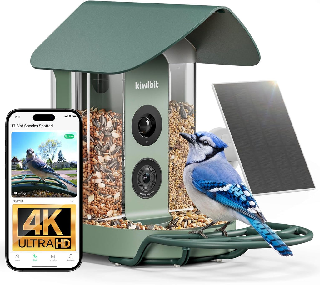 Bird Feeder with Camera 4K, Solar Powered, 8MP Photos, Smart AI ID