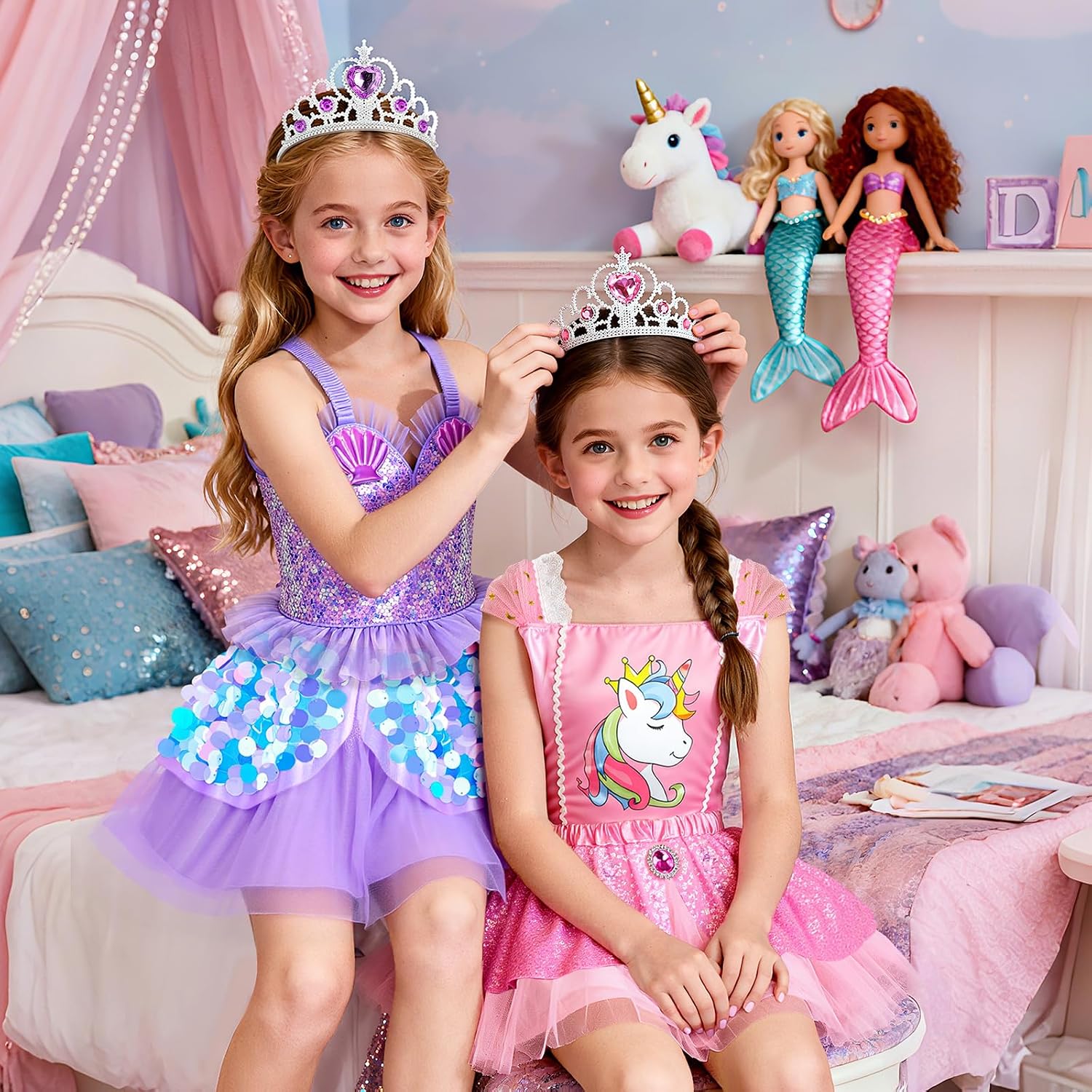 Princess Dress Up Clothes Princess Shoes, Mermaid Unicorn Dress Up Costumes | Pretend Play Dress Up Set for Little