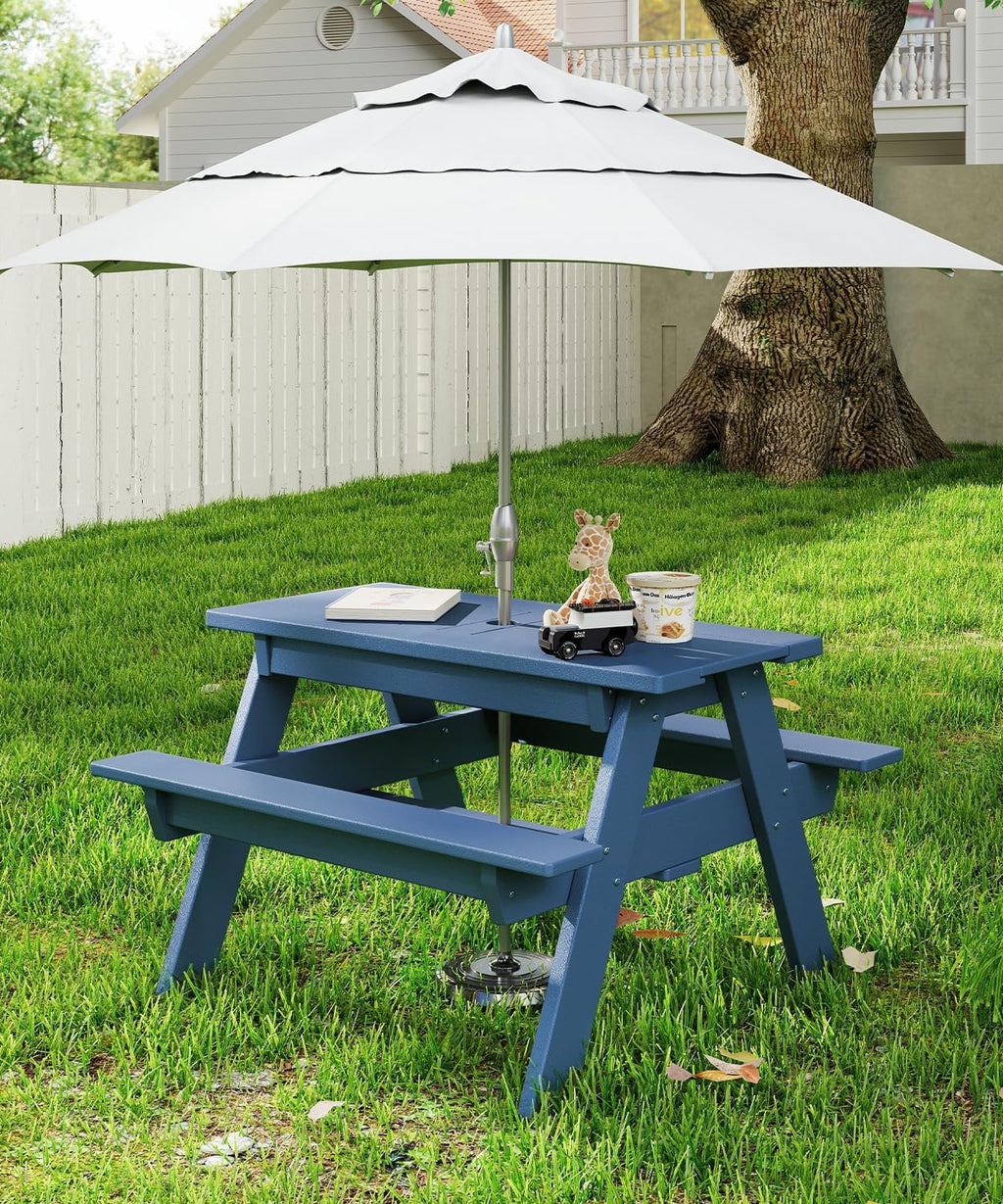 Kids 3-in-1 Sand & Water Table,HDPE Outdoor Convertible Picnic Table w/Detachable Tabletop