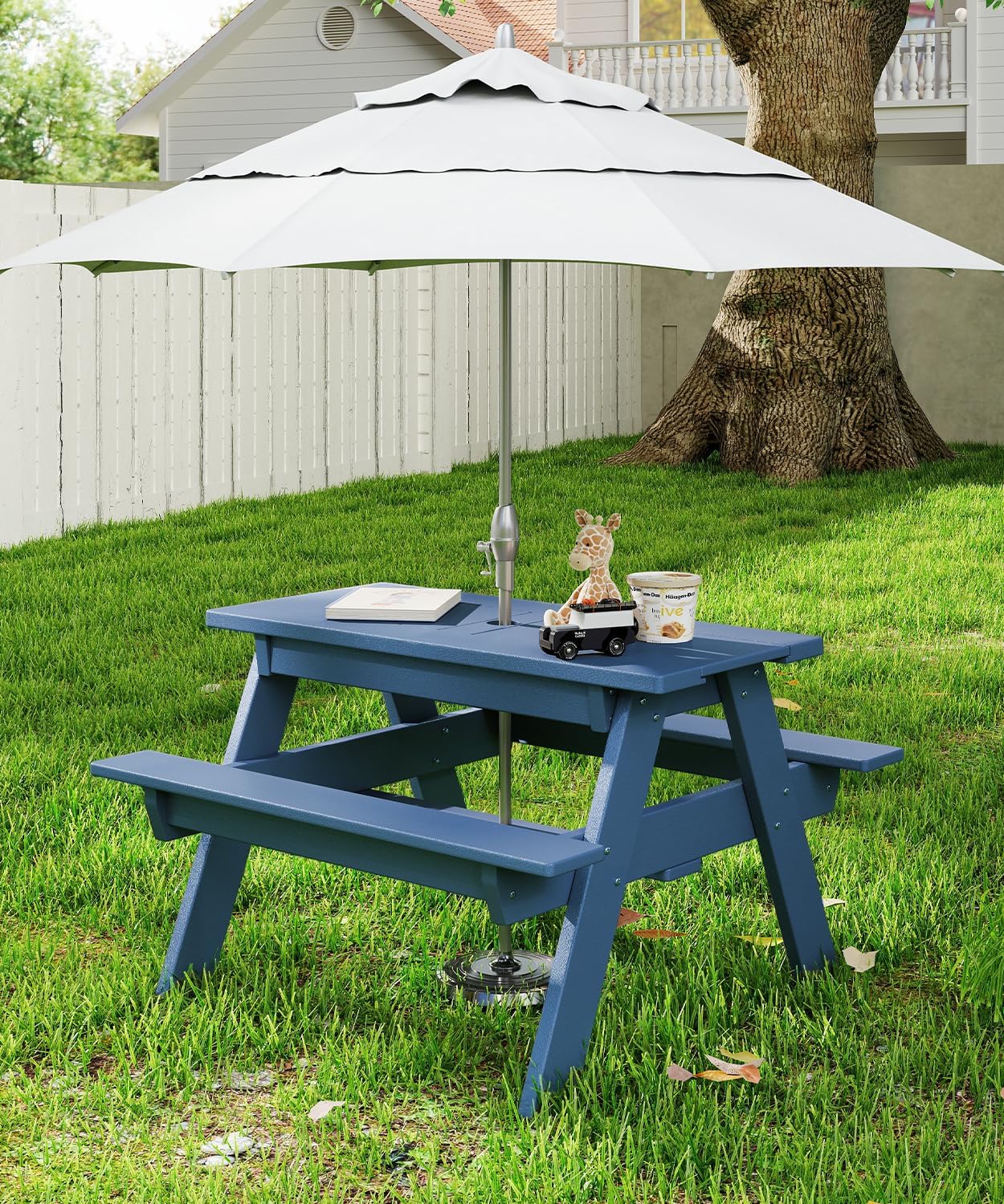 Kids 3-in-1 Sand & Water Table,HDPE Outdoor Convertible Picnic Table w/Detachable Tabletop