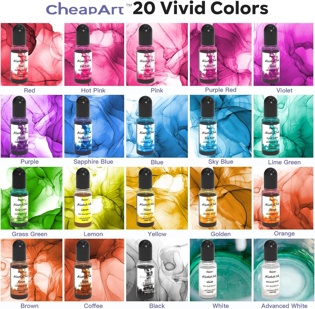 Alcohol Ink Set 24 Vibrant Colors(Each 0.35oz), Paint Resin Dye | Concentrated Fast Drying Pigment, Alcohol-Based