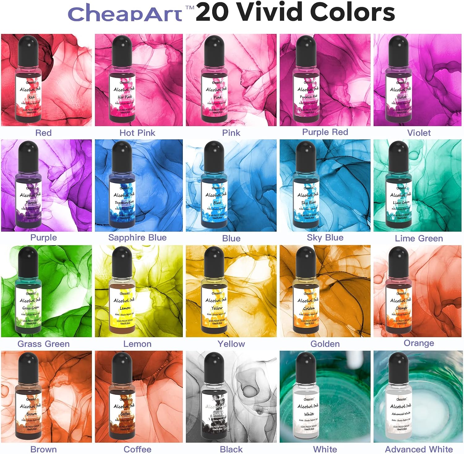Alcohol Ink Set 24 Vibrant Colors(Each 0.35oz), Paint Resin Dye | Concentrated Fast Drying Pigment, Alcohol-Based