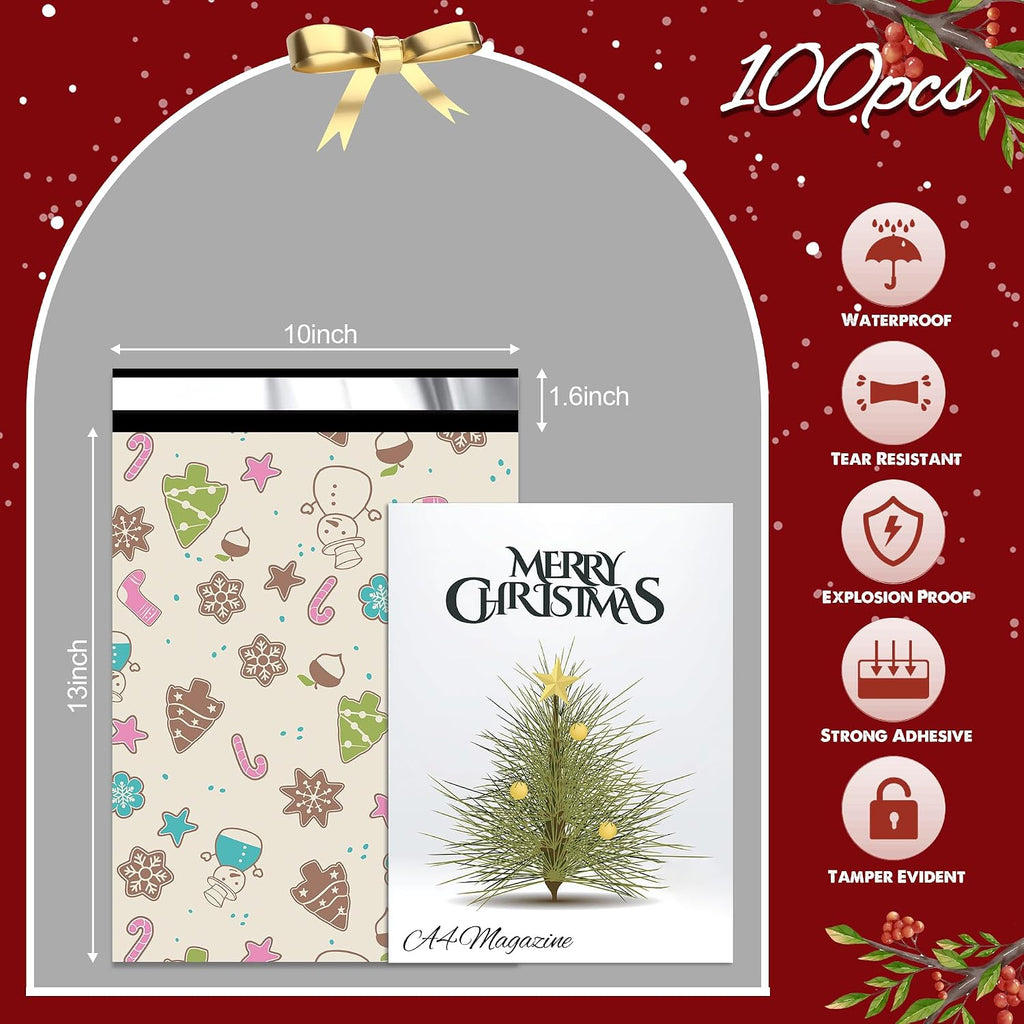 Christmas Poly Mailer 10x13 Inch 100 Pcs, Christmas Elements