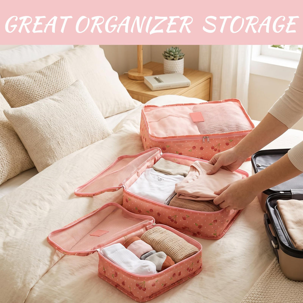 12 Pcs Packing Cubes for Travel,XL, L, M,Cherry,Pink