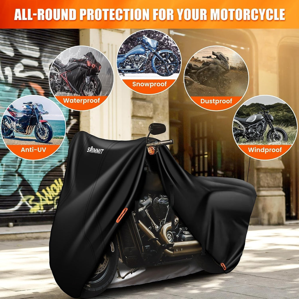 420D Motorcycle Cover Waterproof, Heavy Duty Nano Coating Rain UV,3XL