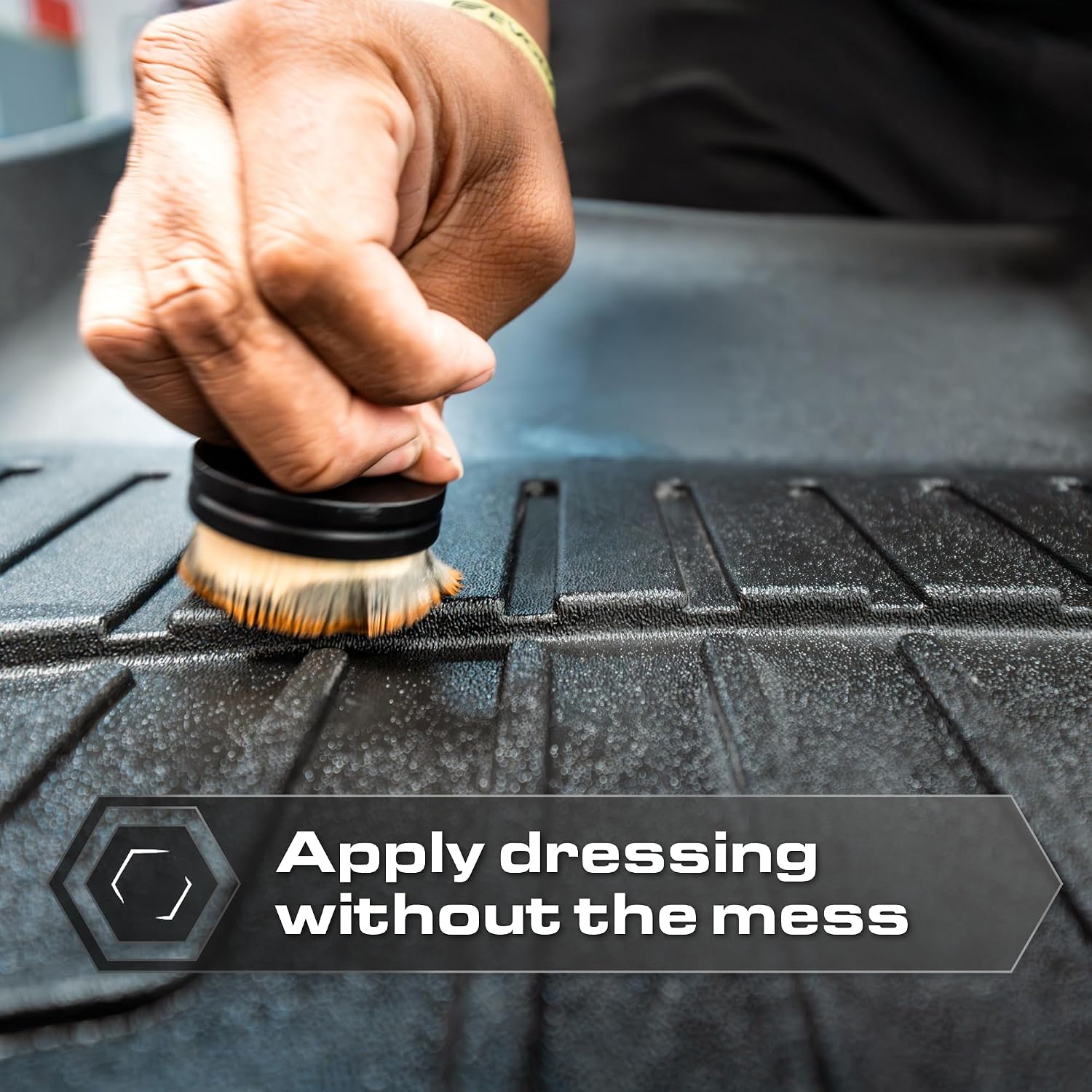 Tire Shine Applicator Brush - Soft Bristle, Mess-Free, with Stand | Soft-bristle applicator spreads tire dressing