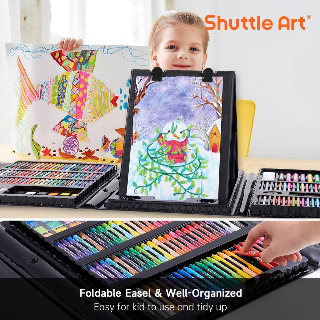335 Piece Kids Art Set, Multi-Media Art Supplies, Gift Art Kit with Trifold Easel, 2 Drawing Pads, 2 Coloring Books