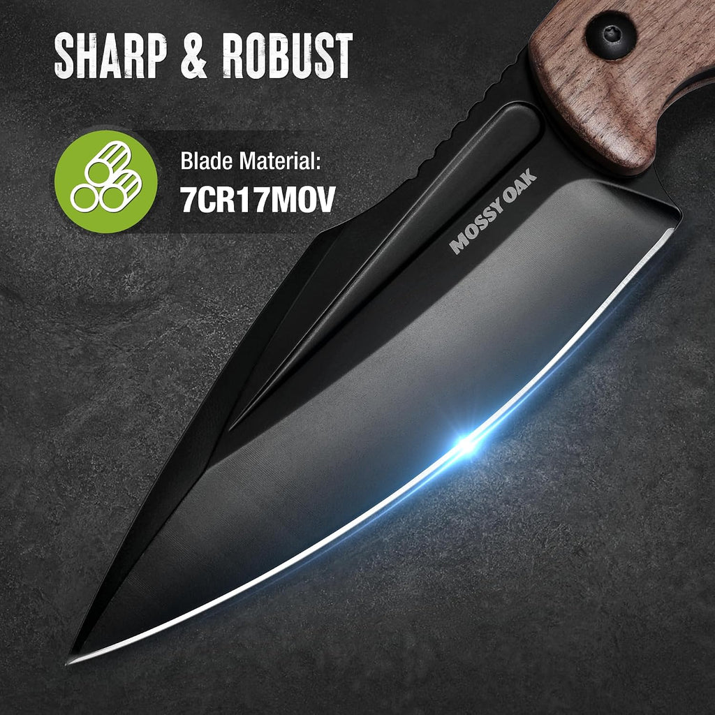 8.5" Full-tang Fixed Blade Knife w/Sheath (Wooden Handle-Brown) | Stainless Steel Blade; Outdoor Knives for Survival