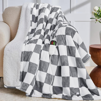 Heated Electric Blanket Throw, 50X60 Heating Blanket with 10 Heat Level & 8 Hour Auto Off for Lap, Light Gray