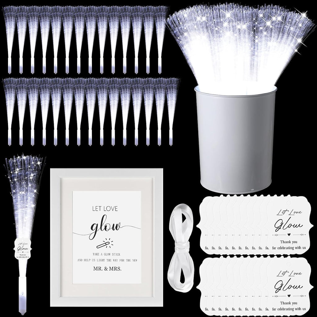 50 Pcs White Fiber Optic Wands, LED Wedding Sparklers