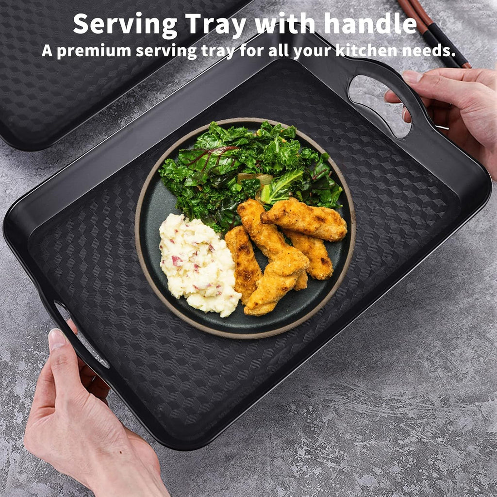 Plastic Tray with Handles, 2 Pack Multi-Purpose Rectangular Non Slip Restaurant Serving Trays Set for Parties, Coffee