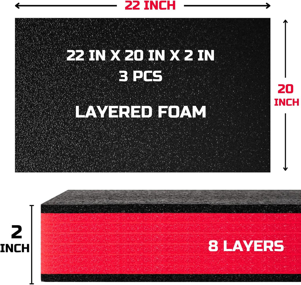 Tool Box Foam 22x20x2 inch 3Pack, Foam Inserts for Cases, Polyethylene Storage Sheets for Toolbox Hard Case, Tool