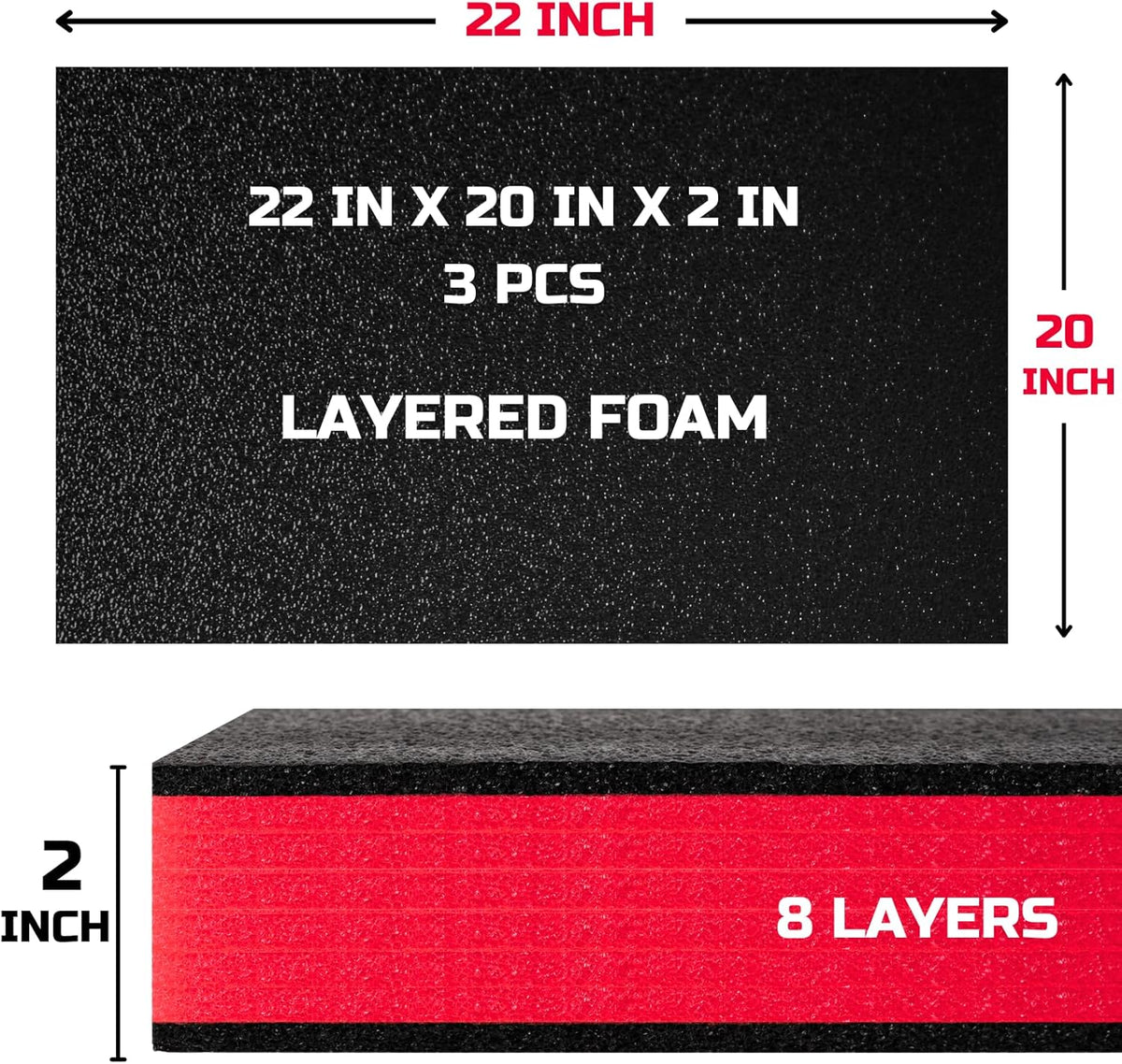 Tool Box Foam 22x20x2 inch 3Pack, Foam Inserts for Cases, Polyethylene Storage Sheets for Toolbox Hard Case, Tool