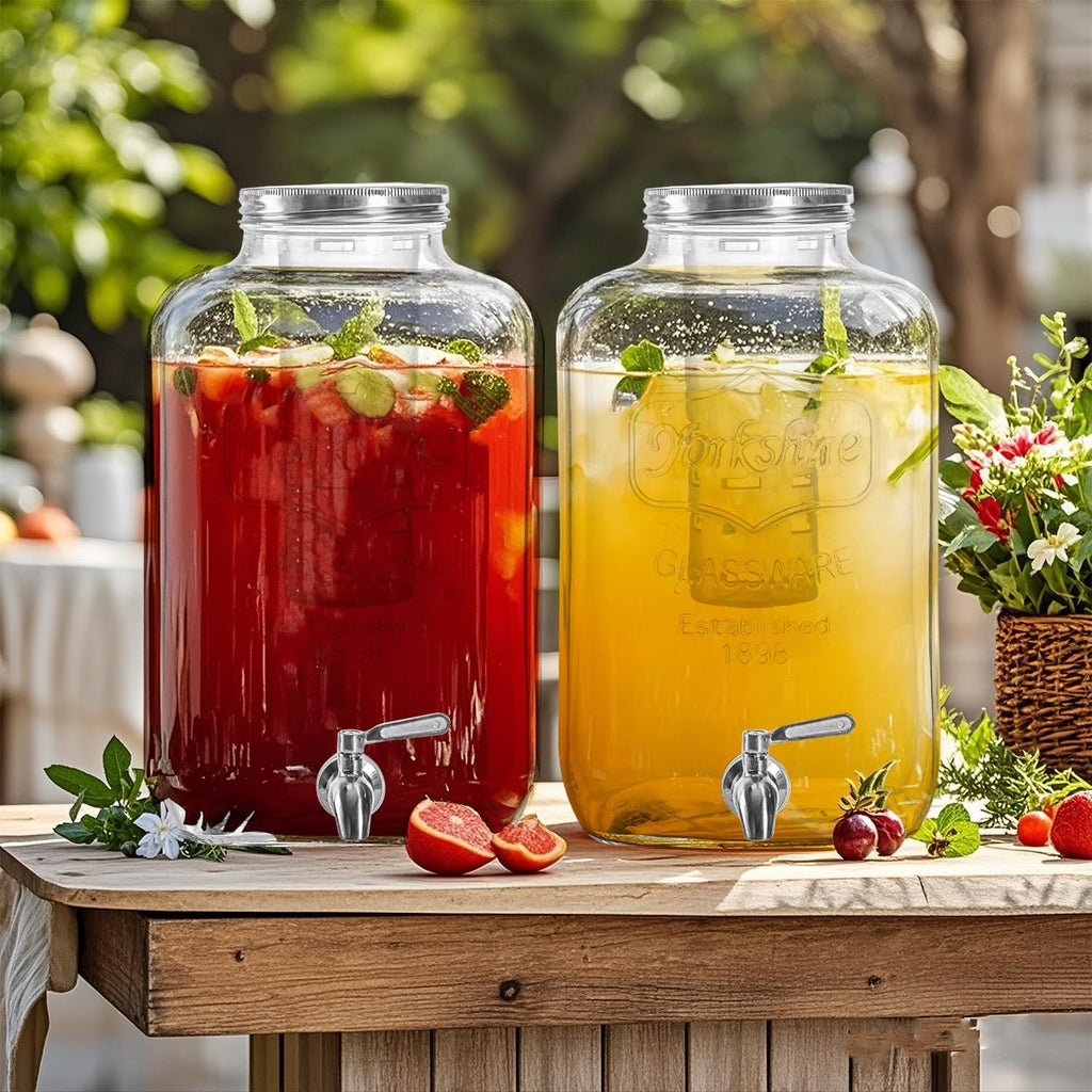 2 Gallon Glass Drink Dispenser with Stainless Steel Spigot,1 Pack Glass Beverage Dispenser Water Lemonade Dispensers