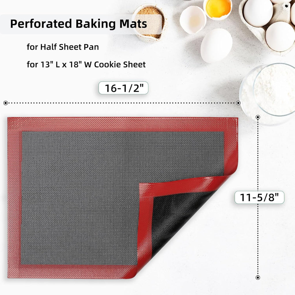Silicone Baking Mat with Microperforated, 2 PCS Perforated Baking Mats/Oven Liners for 13" x 18" Half Sheet Pan
