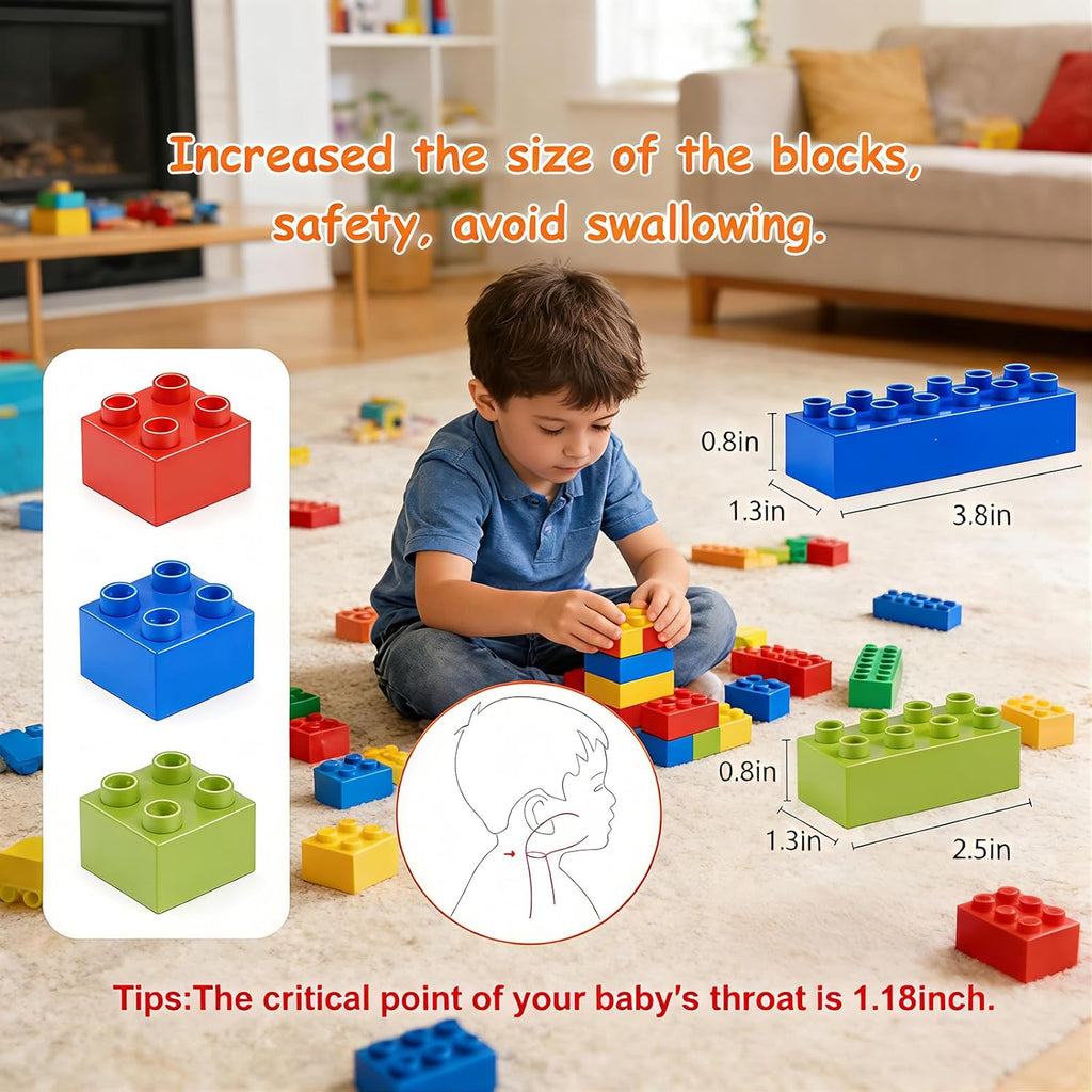 Building Blocks Set for Kids with Baseplate Big Building Bricks 101Pcs Classic Bulk Sensory Toy for Kids Toddlers