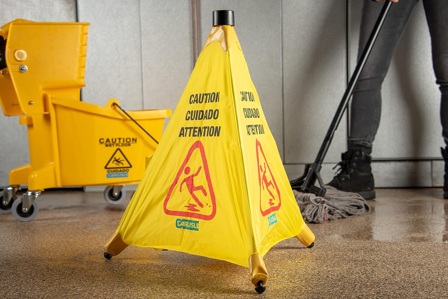Pop-Up Caution Cone, 20-Inch, Yellow, Folding Safety Sign for Wet Floor, Spill Cleanup, Commercial Use