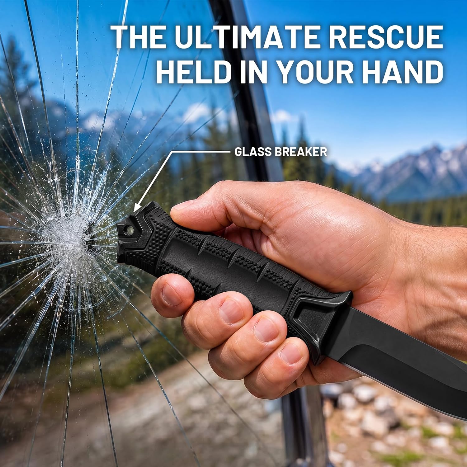 Fixed Blade Tactical Survival Knife, Full Tang 8Cr13MoV with Sheath, Fire Starter & Compass, Non-Slip Handle, for