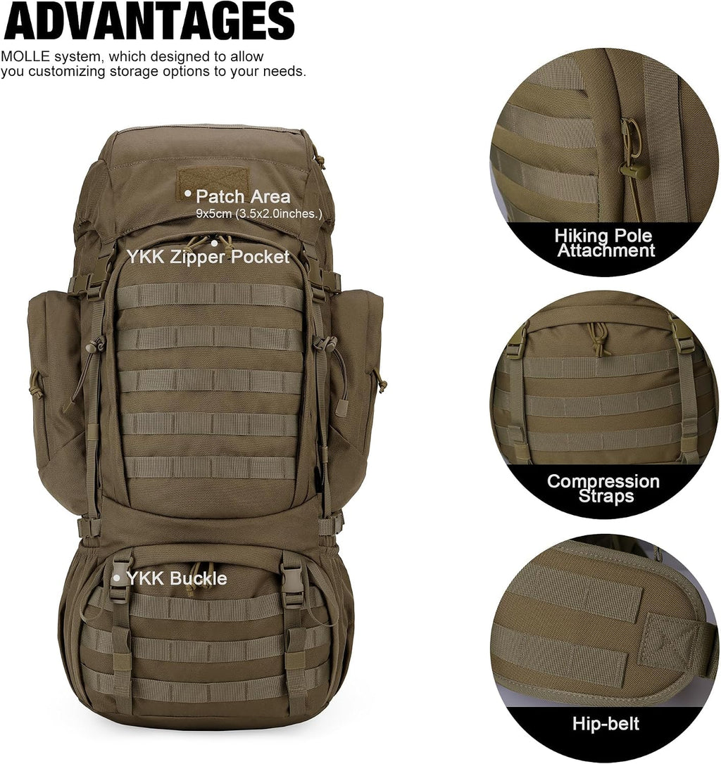 60L Military Internal Frame Backpack for Hiking,Camping,Hunting,Rucksack Backpack with Rain Cover