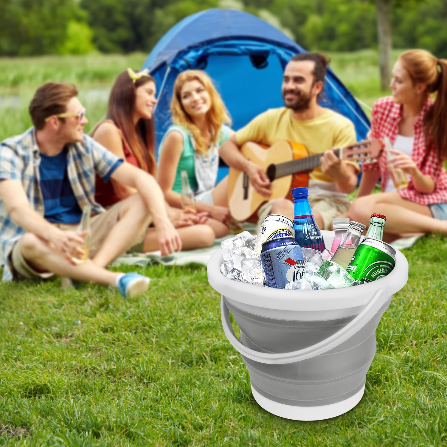 Collapsible Mop Bucket and Ice Bucket-5L(1.3 Gallon) Household Cleaning Silicone Dust Mops Bucket with no Wringer