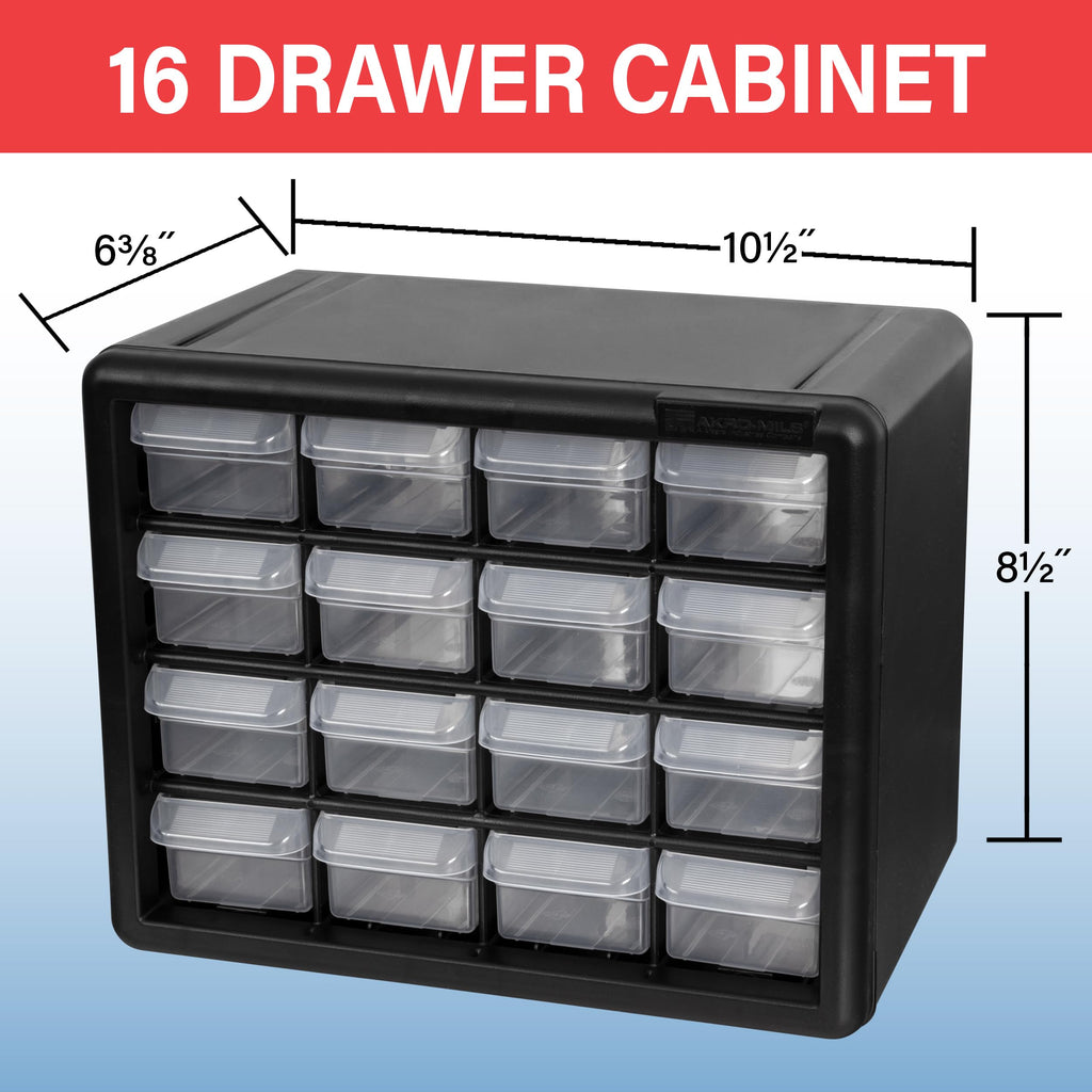 16-Drawer Plastic Storage Cabinet, 10.5"W x 6.5"D x 8.5"H, White