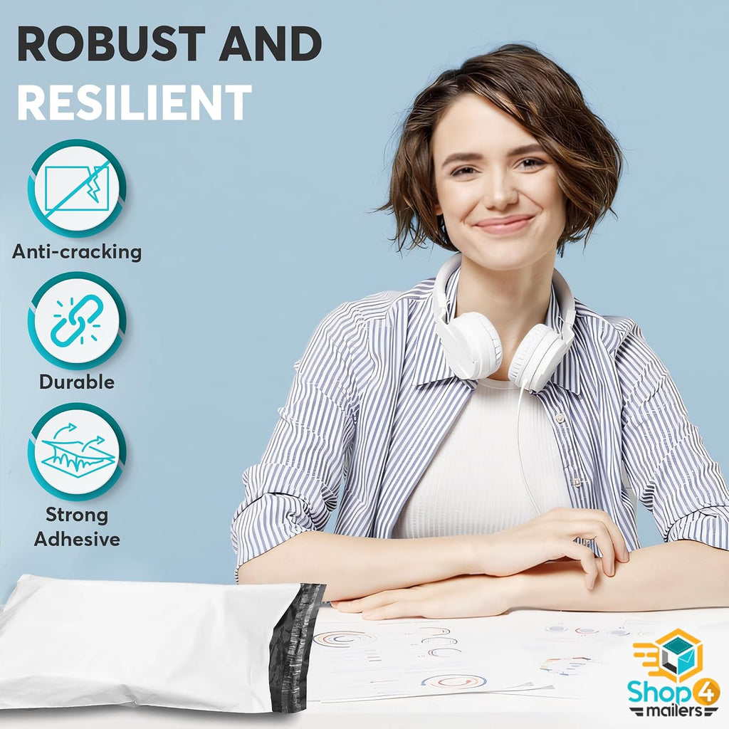 200 Count 6x9 Permanent Self Seal White Poly Mailers, 2.1 Mil