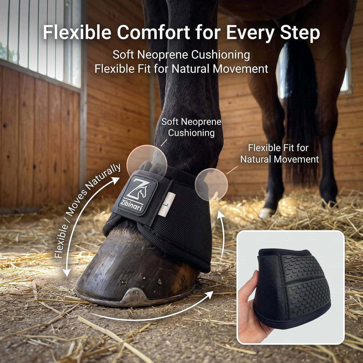 Horse Boots, No-Turn Bell Boots for Horses with Premium Oxford Fabric, Premium Neoprene Cushioning, Reinforced Rubber