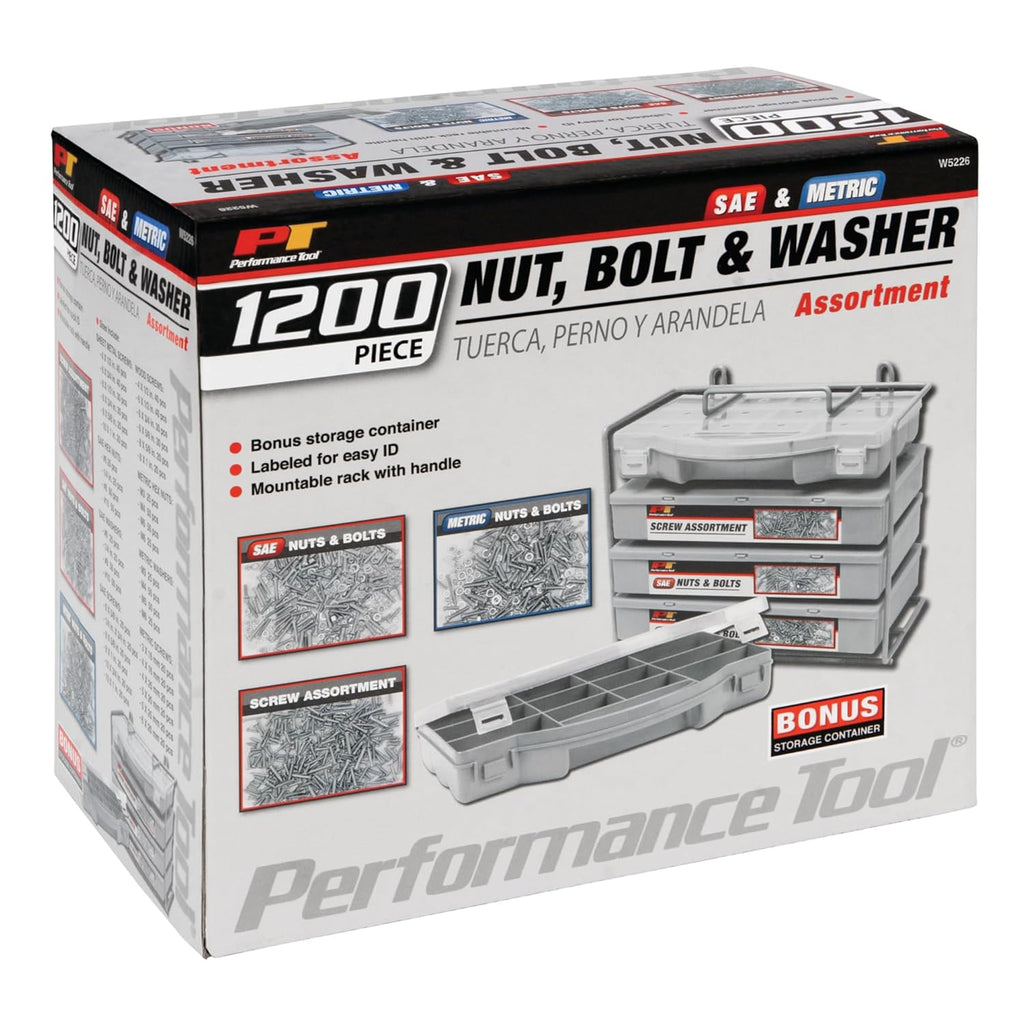 W5226 SEA/Metric Nut and Bolt Assortment with Case, 1,200 pieces