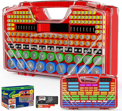 Battery Organizer Storage Holder Box Case with Tester, New Ultra-Large 285+Batteries Double-Sided Variety Pack, Holds