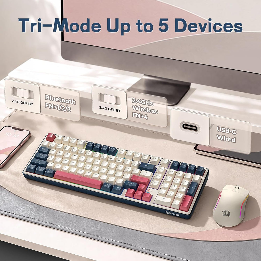 S174 Gaming Keyboard and Mouse Wireless with Tri-Mode, RGB Keyboard and 5000 DPI 61G Ultra-Light Gaming Mouse