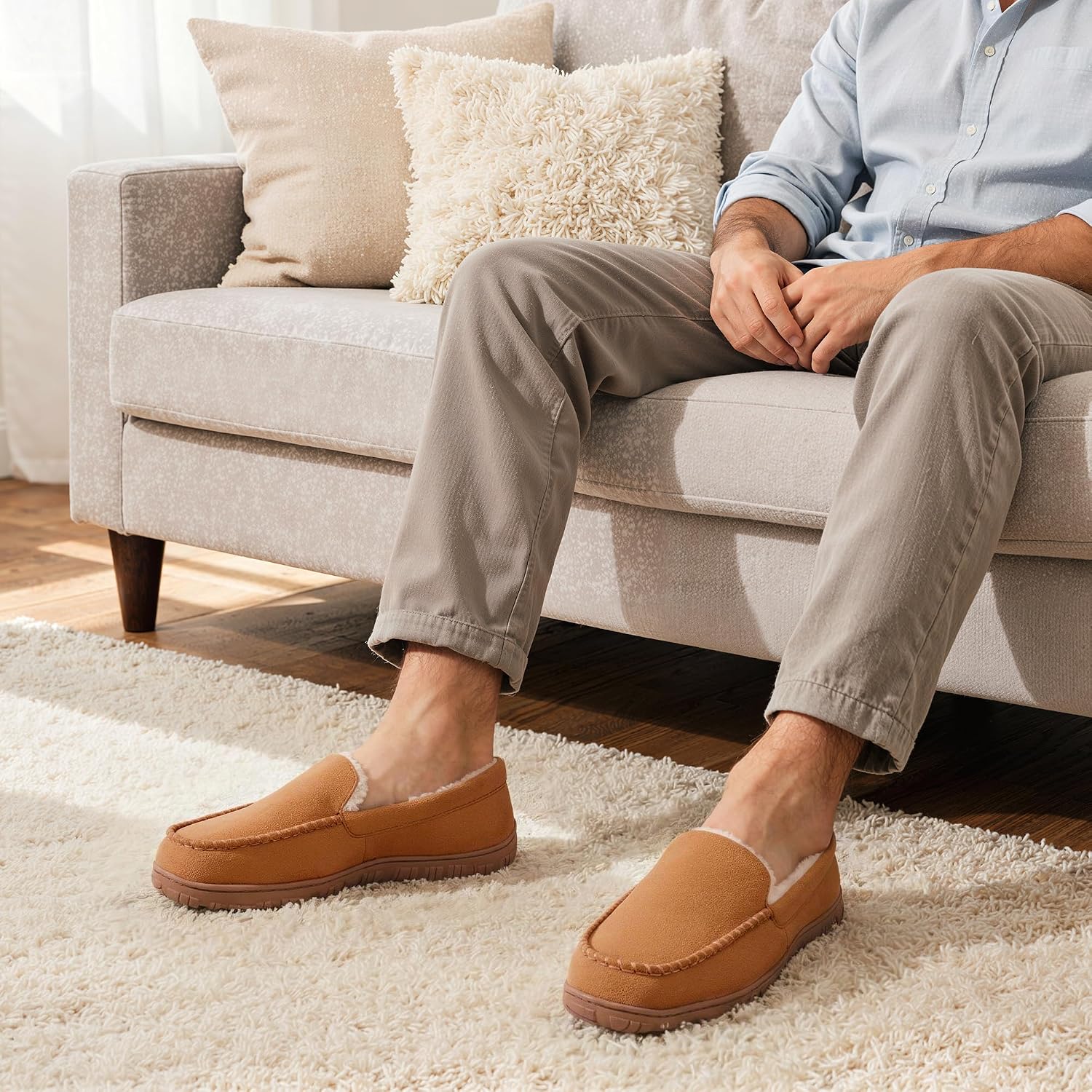 Men's Slippers Indoor Outdoor Warm Soft Plush Memory Foam House Slippers for Men Comfortable Bedroom Moccasin Slipper