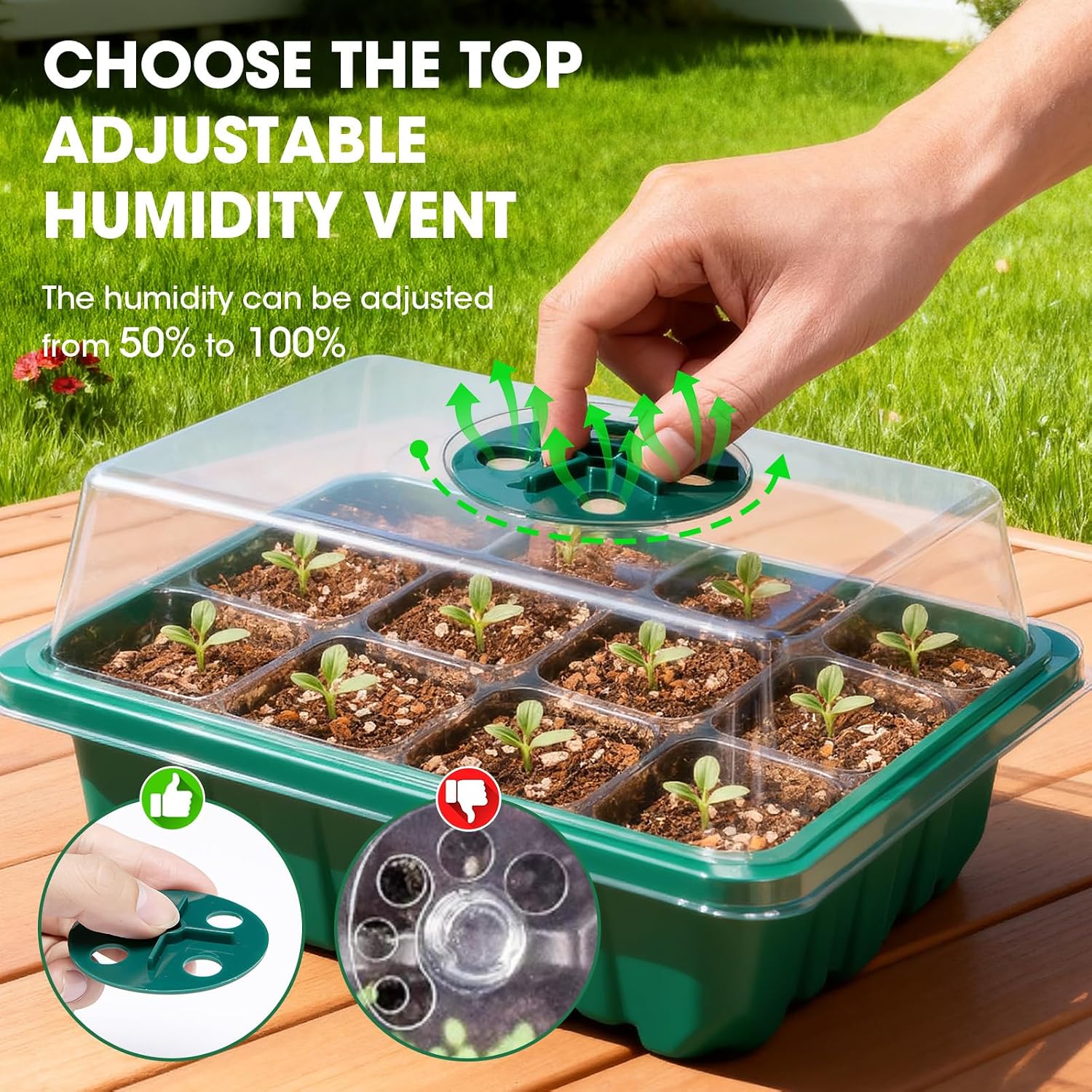 5 Packs Seed Starter Tray with Humidity Dome, Seed Starter Kit with Transparent Drain Hole Base Indoor Greenhouse