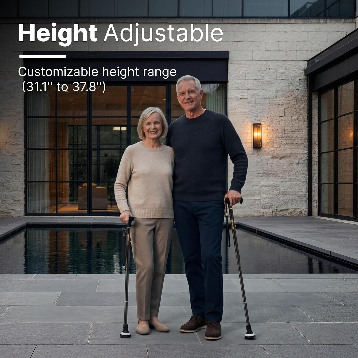 GlowGuard Walking Cane for Men & Women - Extra-Wide 2.68" Glow Cane Tip with Photoluminescent Ring, Height Adjustable