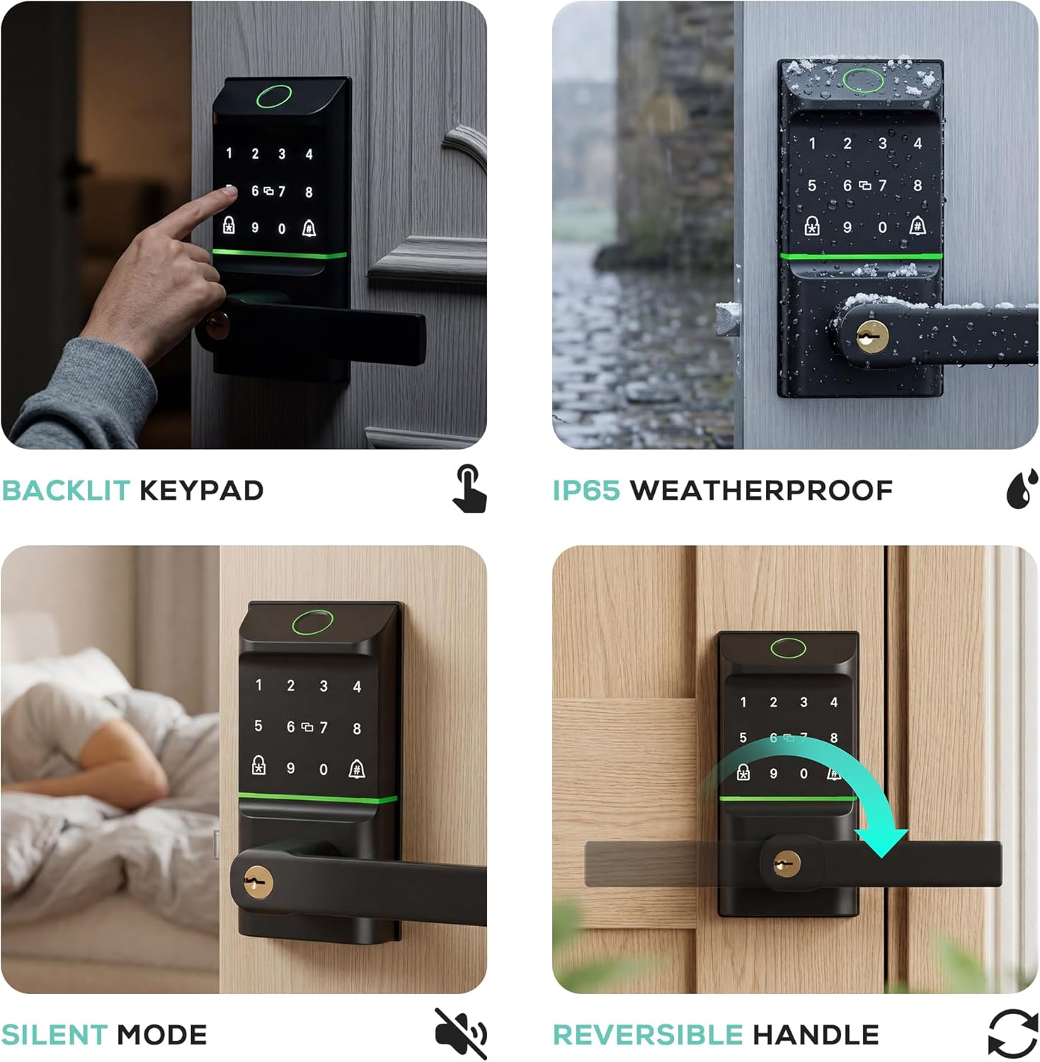 Smart Door Lock Keyless Entry, 6-in-1 Biometric Deadbolt w/Fingerprint, Keypad, IC Card, APP, Key, Type-C Charging