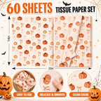 60 Sheets Halloween Tissue Paper, Orange Bow Ghost Pumpkin