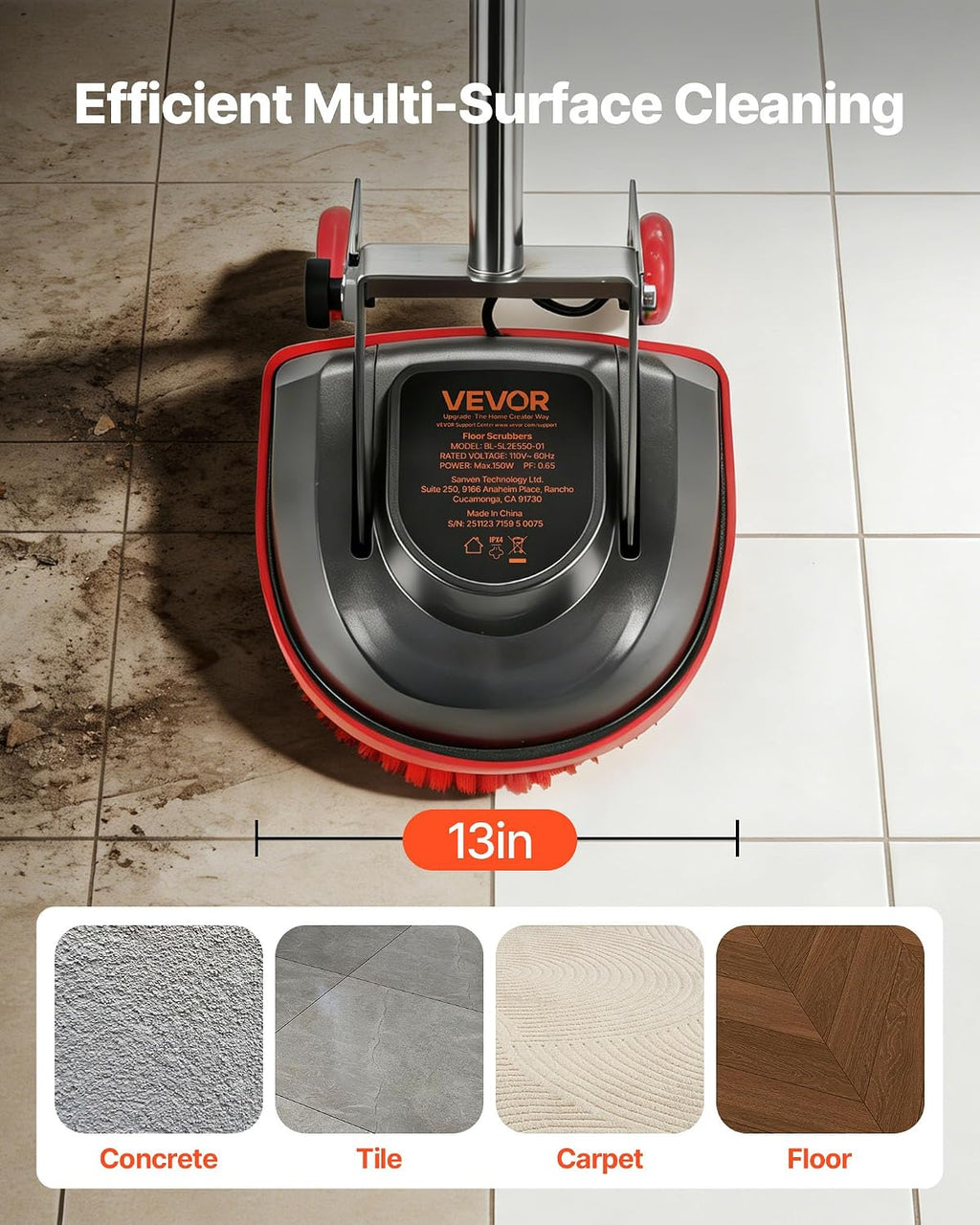 Commercial Floor Scrubber Machine, Heavy Duty Floor Cleaner Polisher with 2 Wheels, Professional Electric Carpet