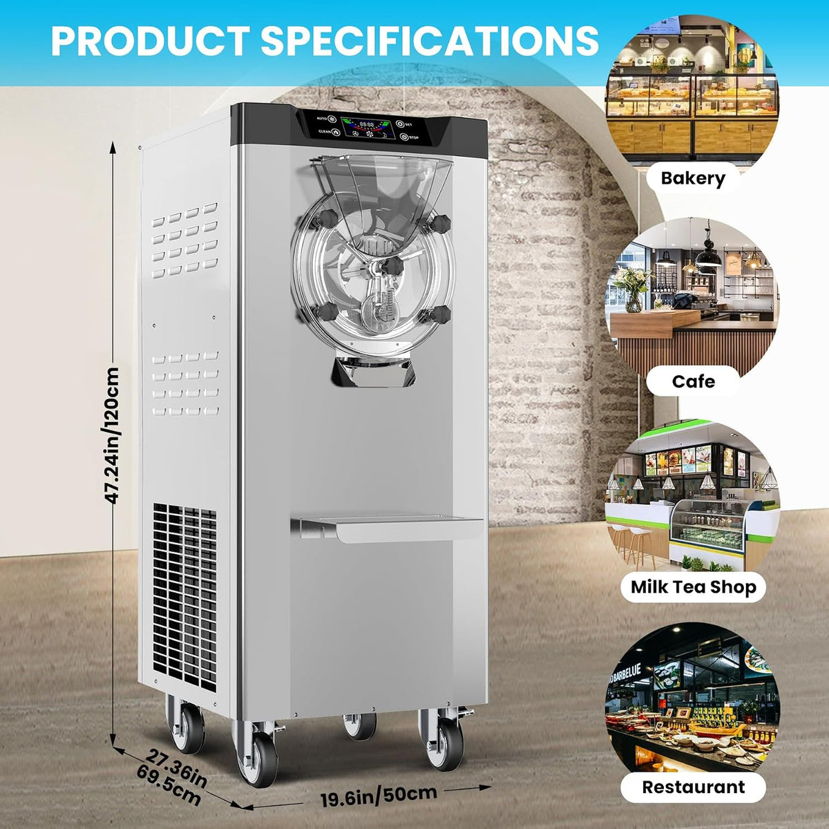 Commercial Hard Ice Cream Machine, 2000W Industrial Compressor, 18-24L/H Output with LED Display & 6L Stainless