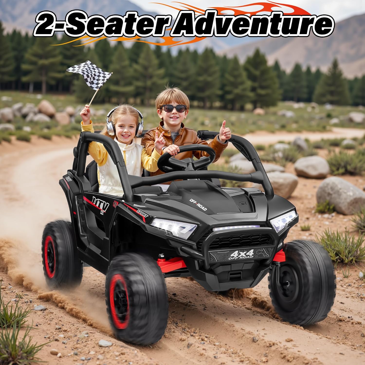 24V Ride on Car, 2 Seater XL Off-Road UTV w/4 RMP2000W Motors, Remote Control, Gift Flower, Bluetooth Music, LED