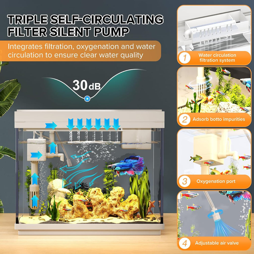 Betta Fish Tank 2.4 Gallon HD Glass Aquarium Starter Kits