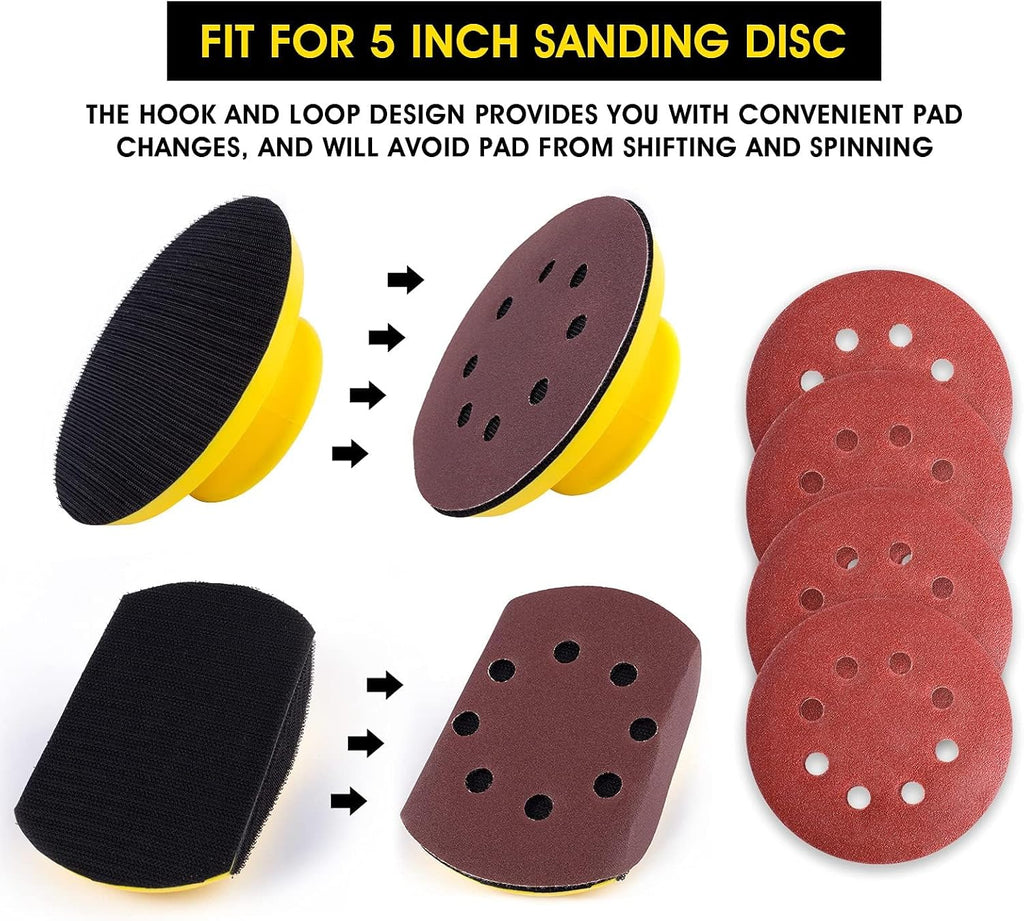 Sanding Blocks 5 Inch Hook and Loop Sanding Block 2 PCS Round and Mouse Hand Sanding Block for Wood Furniture