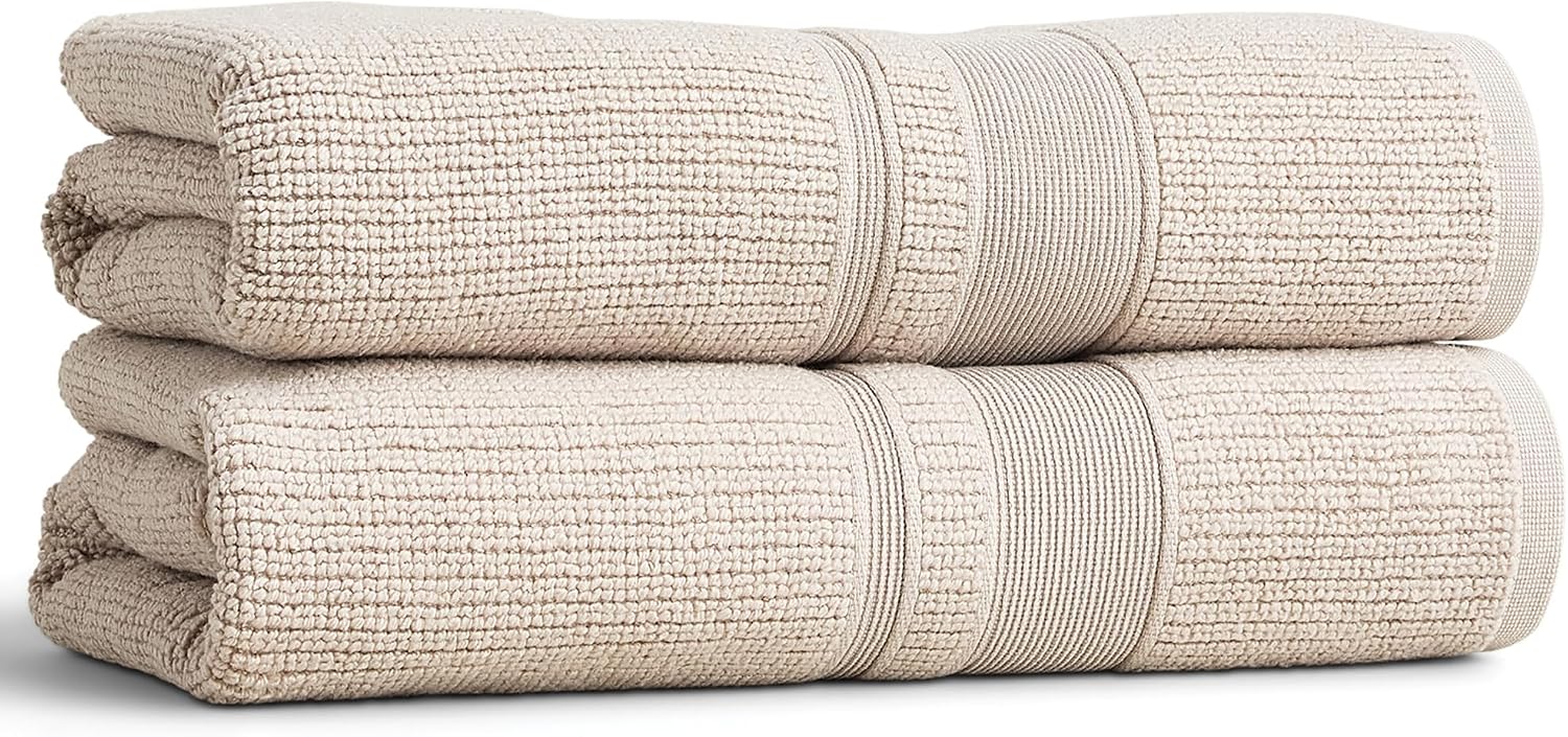 Douro Bath Towels 2 Pack, 54.25 x 26.5 in, Clay | 100% Cotton Bath Towels Set, Large Soft Absorbent Spa Towels, Made