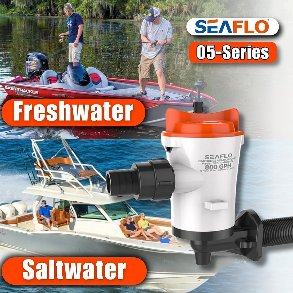 SEAFLO 90 Degree 800GPH 12V 4.0A Livewell Pumps Submersible Baitwell Pump for Bait Tanks