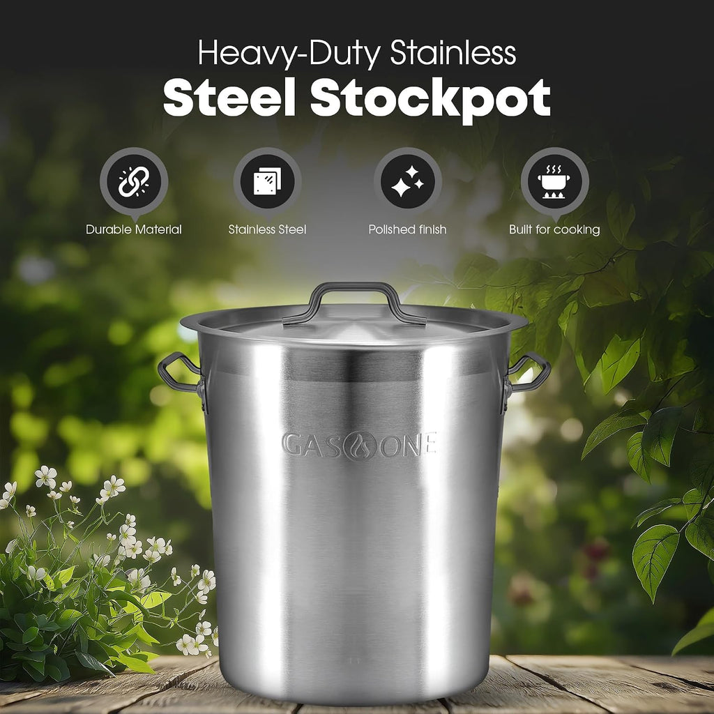GasOne Stainless Steel Stockpot – 20qt Stock Pot with Lid and Capsule Tri-Ply Bottom – Heavy-Duty Cooking Pot for