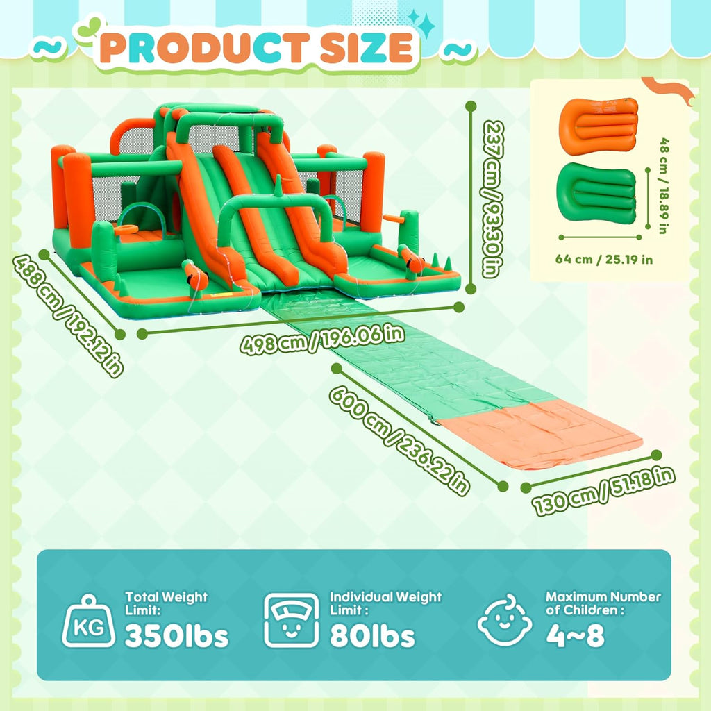 Inflatable Water Slide with 2 Bounce Houses, Mega 10-in-1 Water Park for Kids Backyard with Dual Racing Slides and 6m