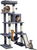 Yaheetech 63in Large Cat Tree for Heavy Cats up to 22lbs, Anti-Wobble Tower with Condo & Hammock, Space-Saving for