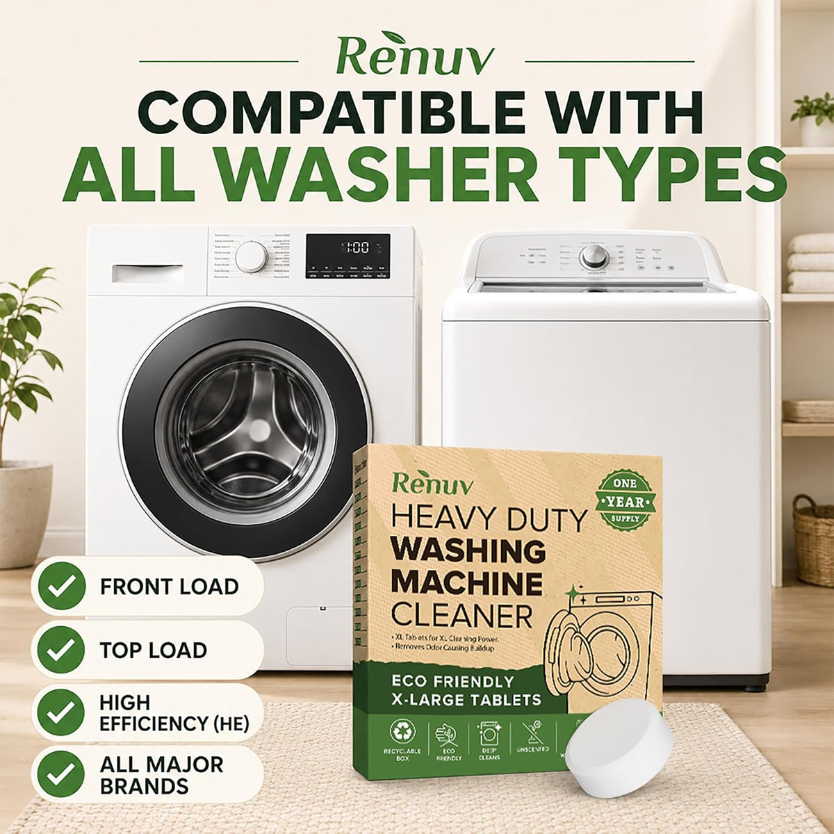 Heavy Duty Washing Machine Cleaner & Descaler, 12 XL Tablets