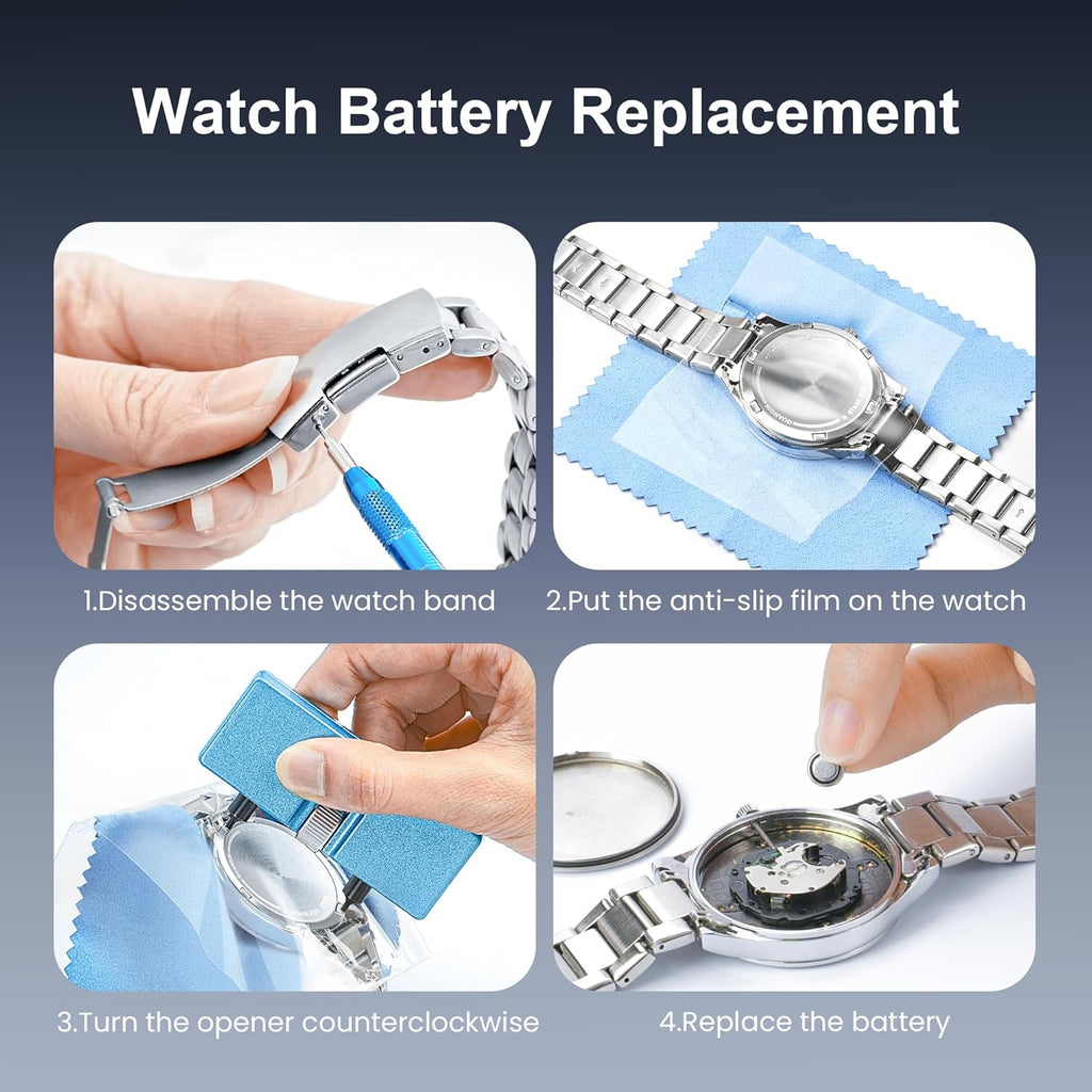Watch Repair Tool Kit for Battery Replacement, Strap Adjustment Resizing, Watch Link Pin Remover, Watch Opening, Pry