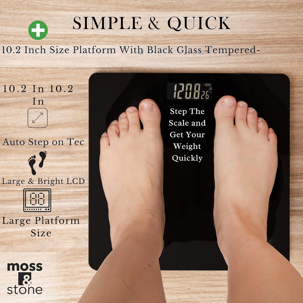 Black Digital Bathroom Scale for Body Weight, Smart Step-On Technology, Backlit LCD Display, High Accuracy Weight