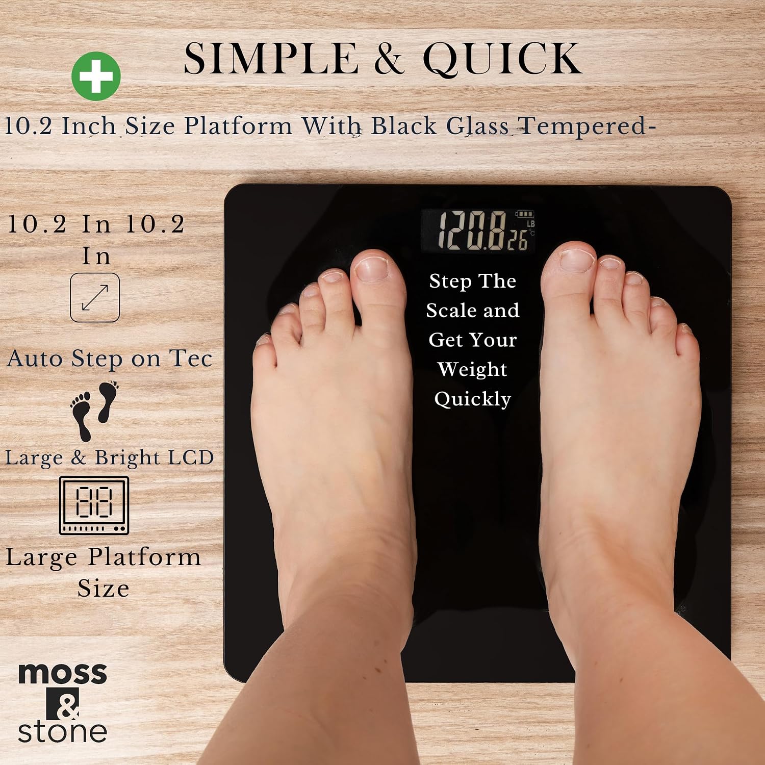 Black Digital Bathroom Scale for Body Weight, Smart Step-On Technology, Backlit LCD Display, High Accuracy Weight