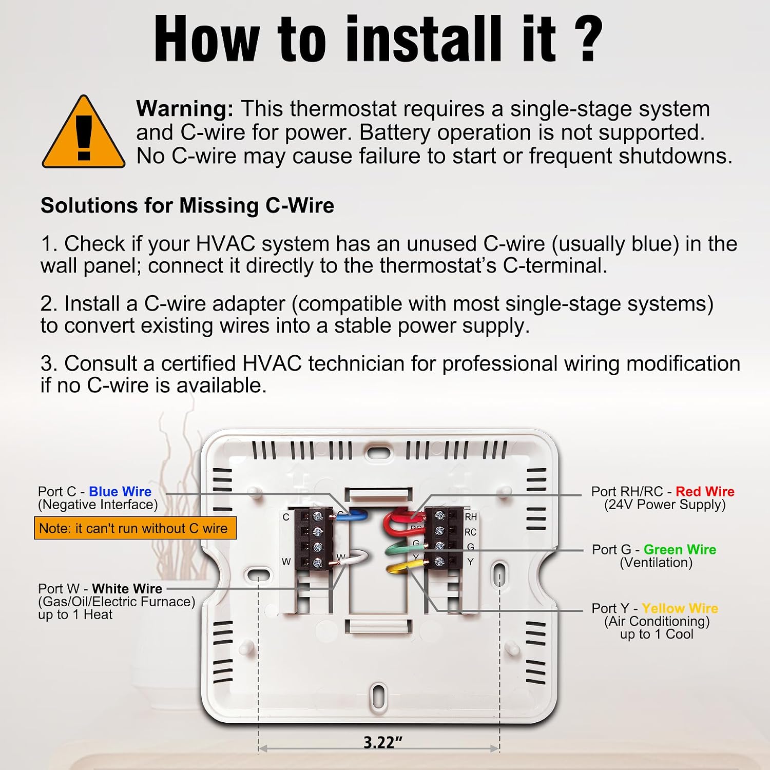 WiFi Thermostat 1 Heat/1 Cool for Home Conventional System | C-Wire Required, APP Remote Control, 7-Day or 0-Day